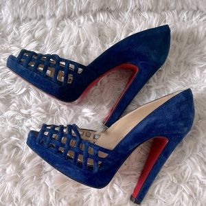 Christian Louboutin blue suede heels size 37 (us 7)
